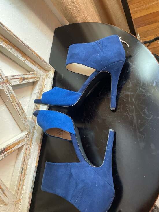 Sole Society Blue Suede Colorblock Open Toe Ankle Strap Heels - Picture 6 of 8